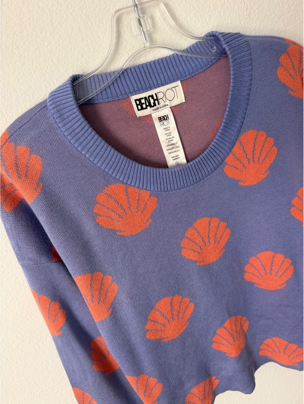 Beach Riot Long Sleeve Crew Neck Orange/Purple Sea Shells Cropped Sweater Size S - Picture 3 of 6